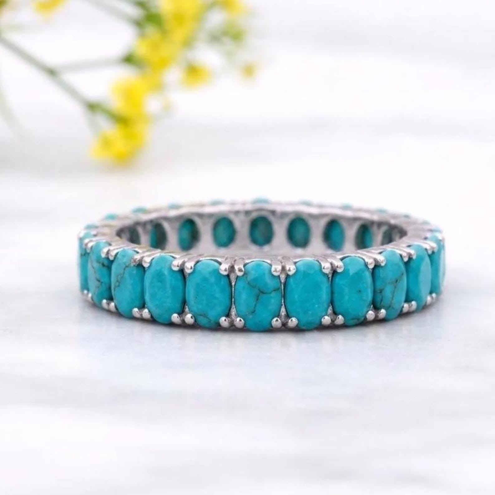 Turquoise Stacking Ring, 925 Sterling Silver Gemstone, Engagement Women Ring