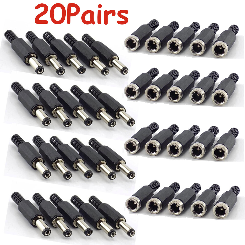 40Pcs DC Power Plug Adapter Male Female Socket Jack Cable Connector 5.5 x 2.1mm