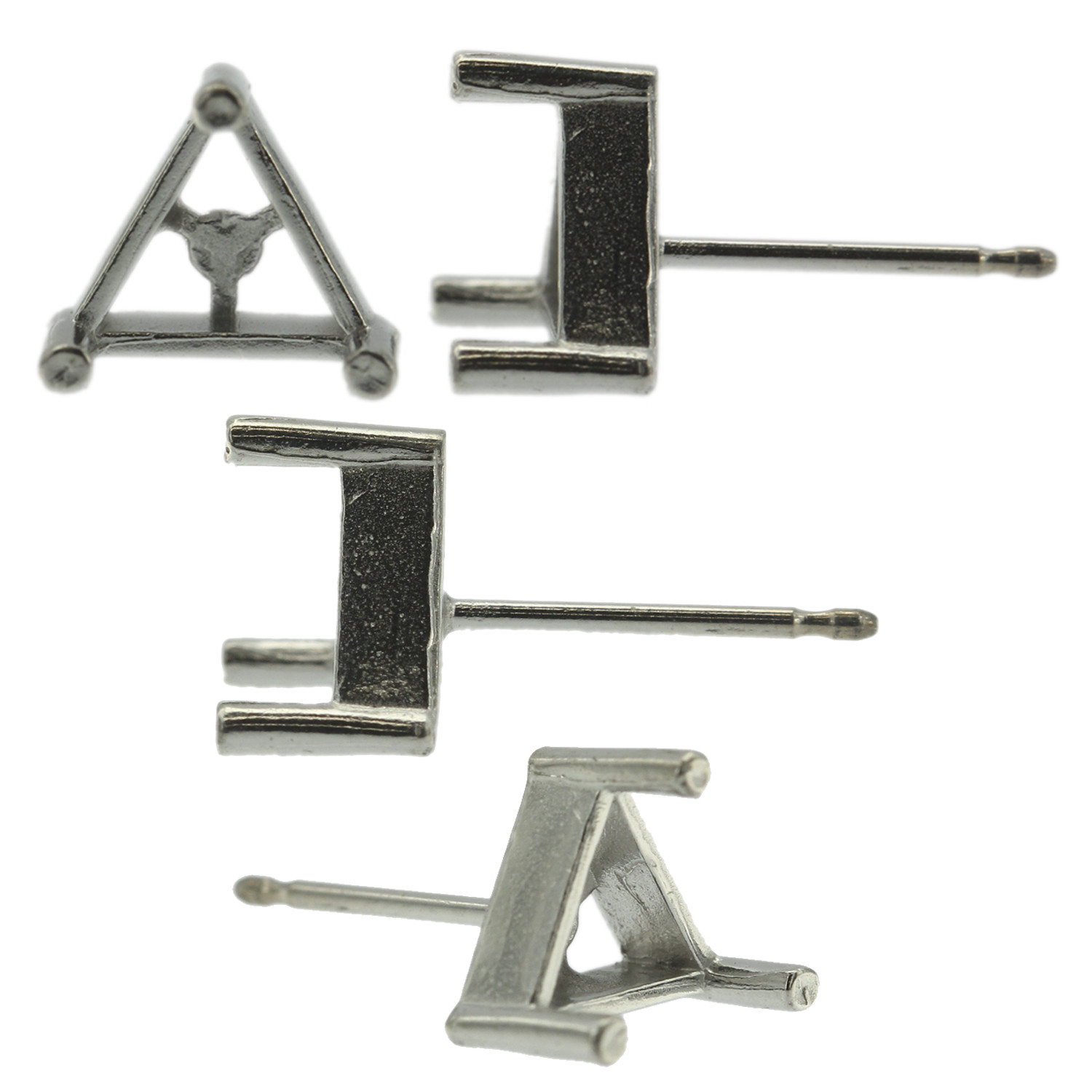 14k White Gold Triangle Stud Earring Mounting Setting Push Back Post 3 Prong USA