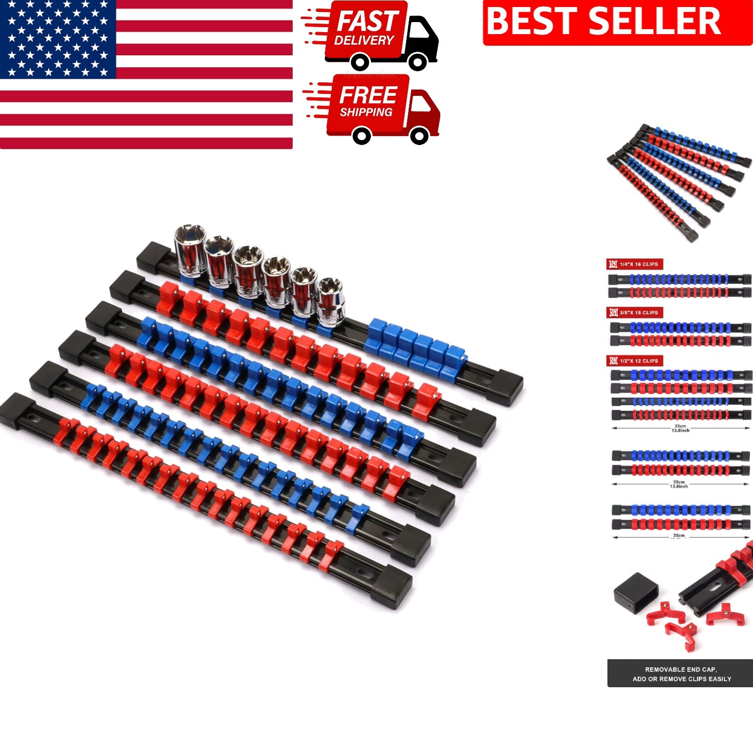 6-Piece ABS Socket Organizer Set for 1/4, 3/8, & 1/2 Inch Sockets