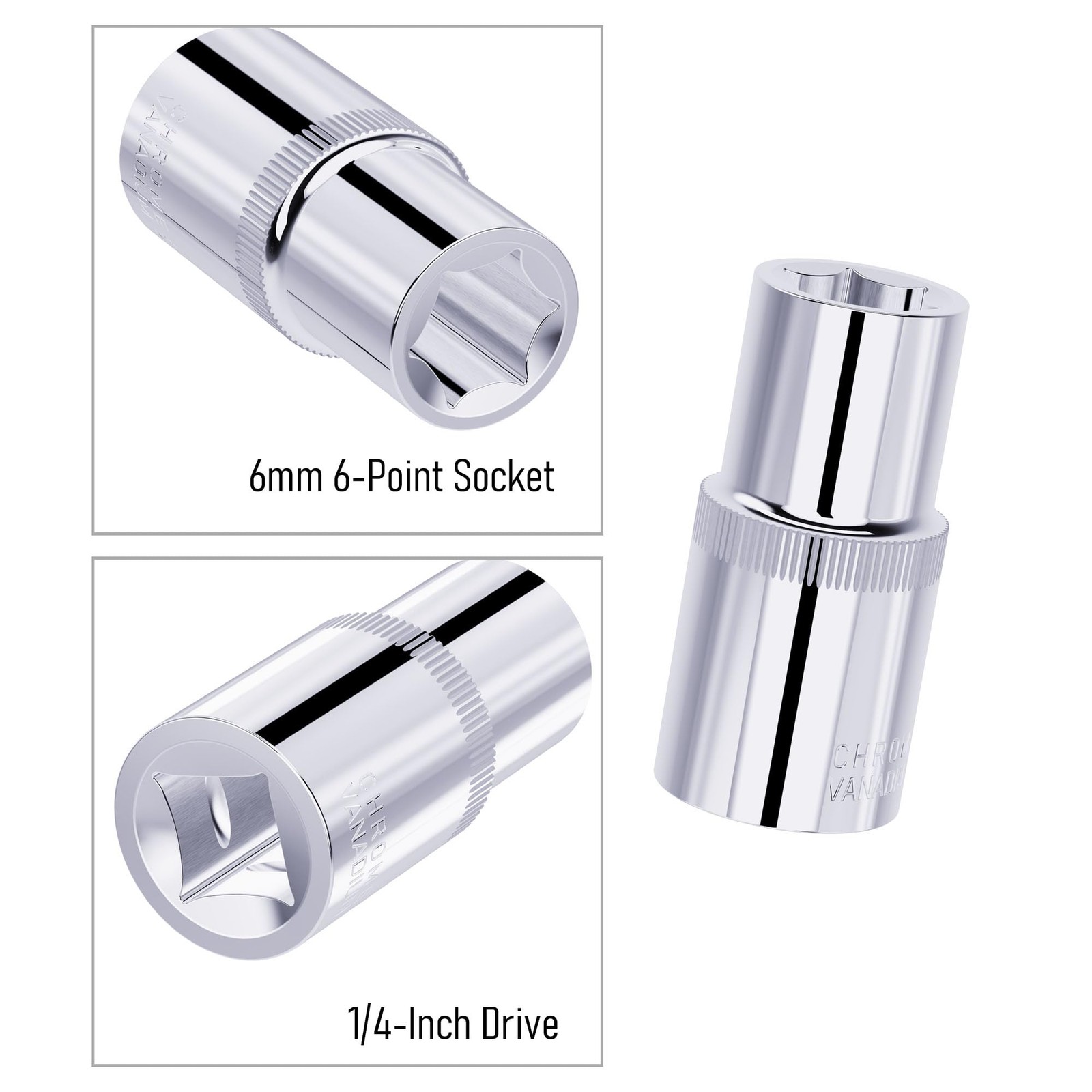 4 Pcs 6mm Shallow Socket, 1/4" Drive, 6-Point