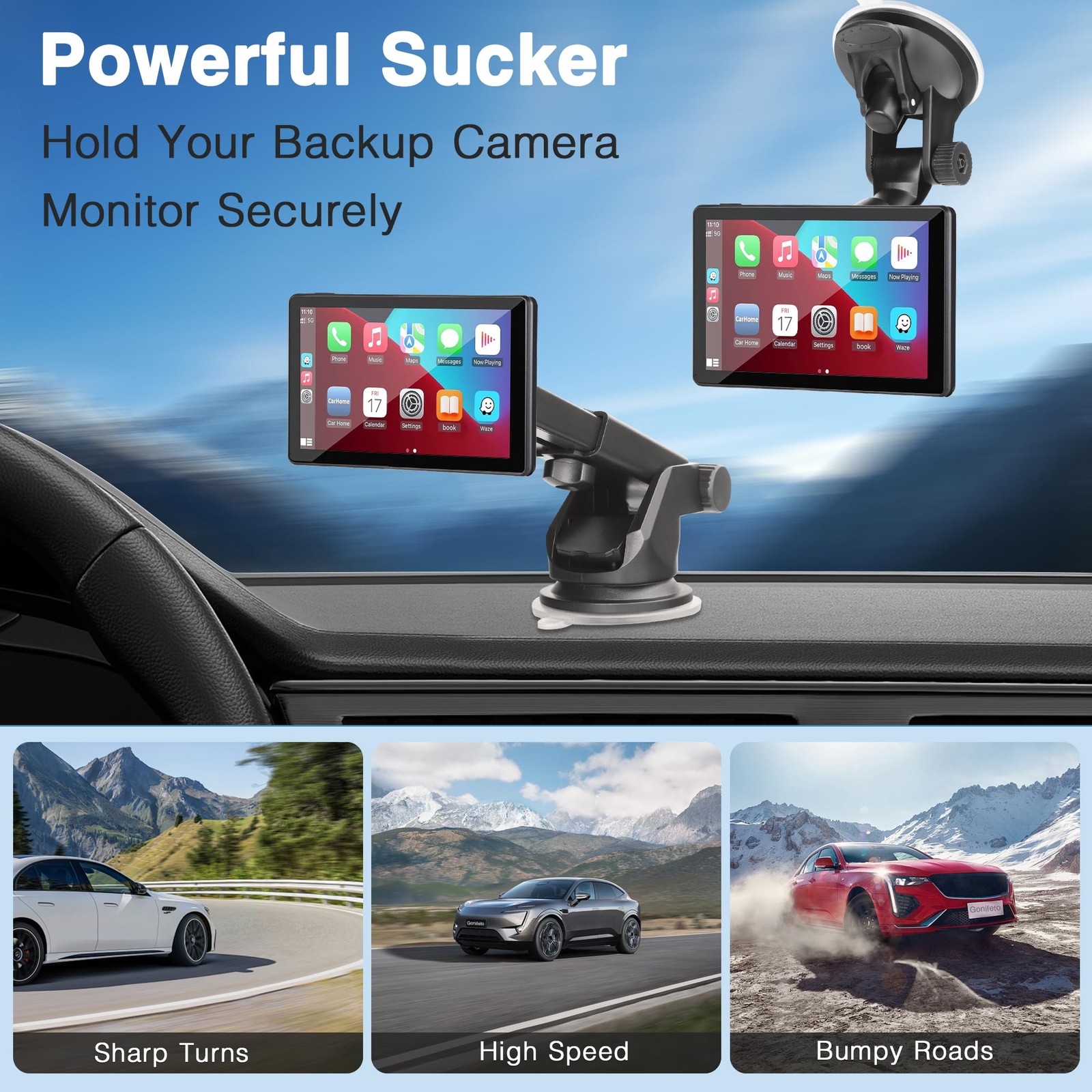 2PCS CarPlay Mount 4.3"-10" Backup Camera Android Auto Dashboard Holder