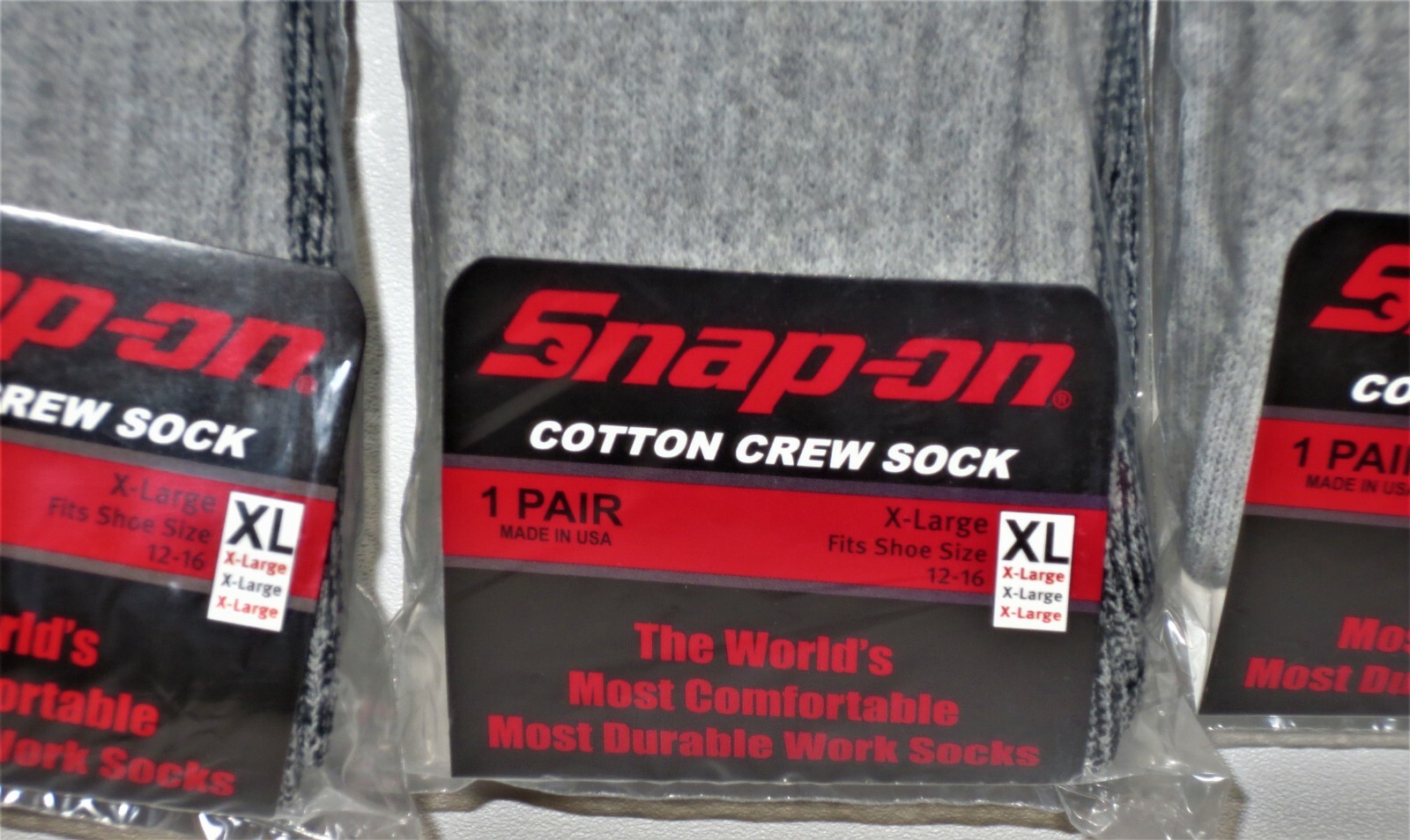 6 PAIRS Snap-On CREW Socks Men's GRAY X-LARGE *FREE SHIPPING* MADE IN USA *NEW*