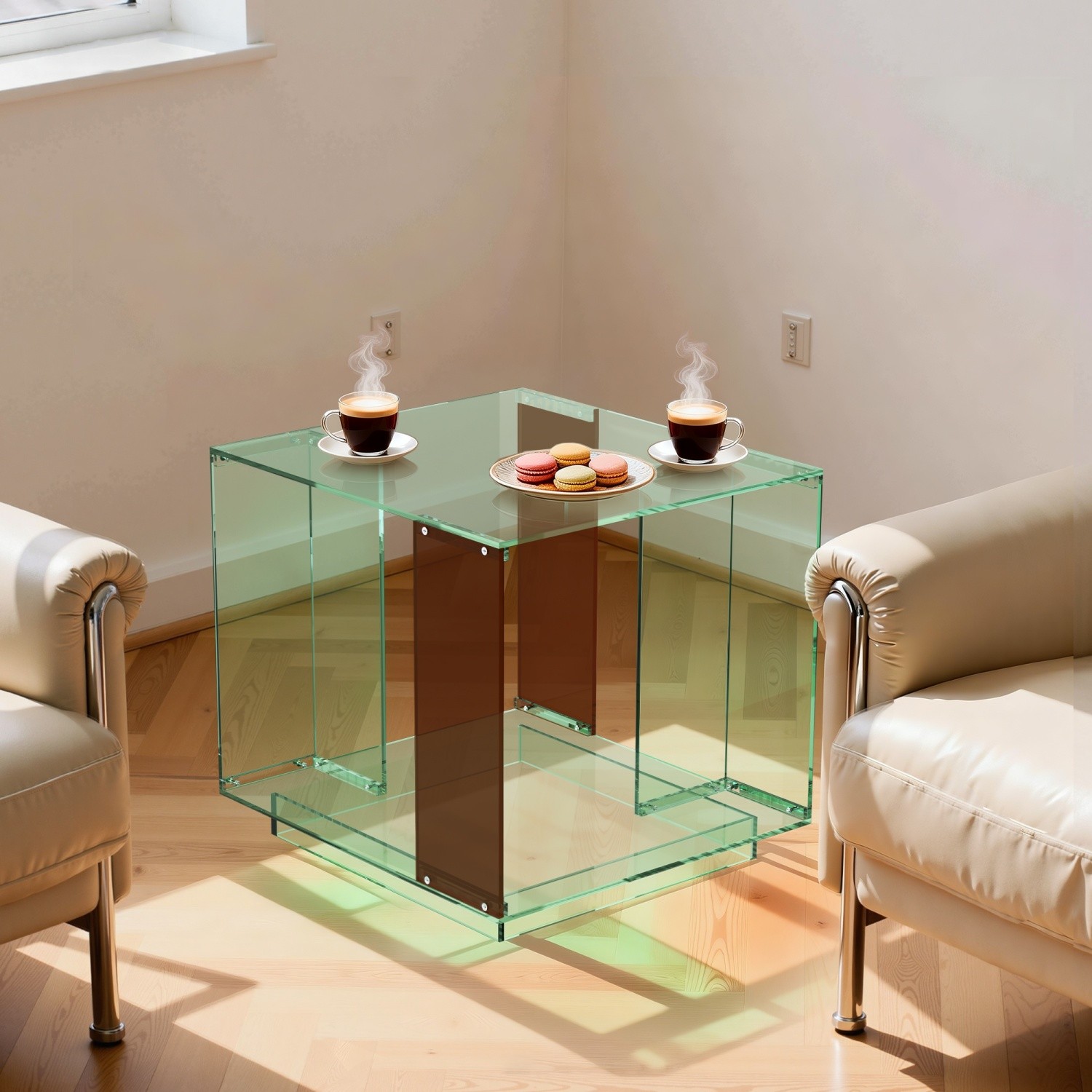 Square Acrylic End Side Table Record Player Table Nightstand fr Home Living Room