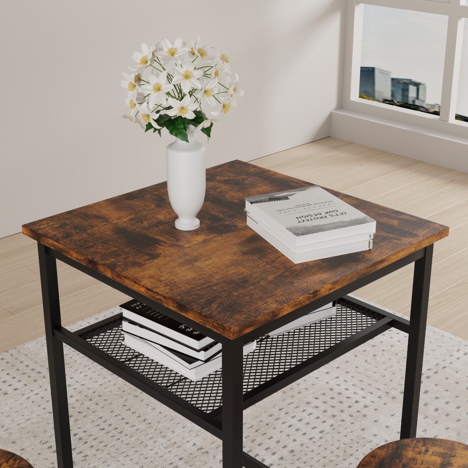 3 Piece Bar Table Set Counter Height Dining Kitchen Pub Table with 2 Bar Chairs