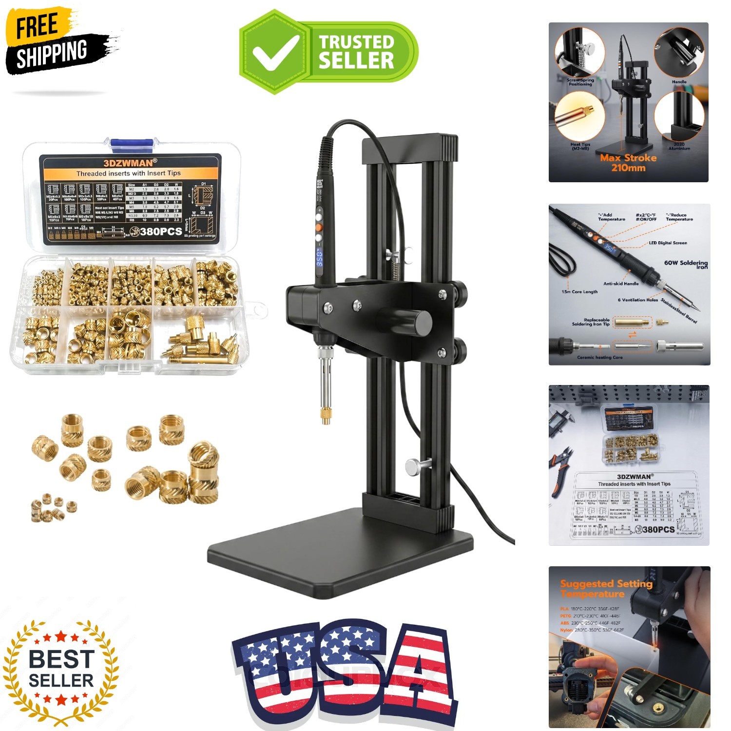 Vertical Heat Set Insert Tool Press for Plastic Parts & 3D Print Components |...