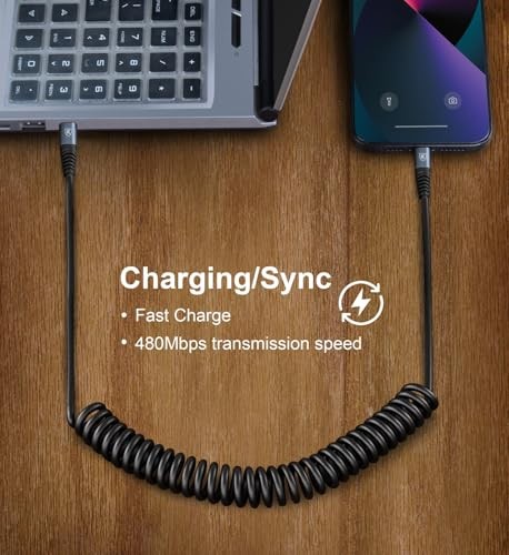 USB C to C Cable 3ft 2Pack Coiled USB C Charger Cable for Car Type C 3FT Black
