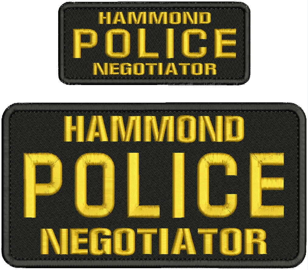 HAMMOND POLICE NEGOTIATOR  EMB PATCHES 4X8 AND 2X5 HOOK ON BACK BLK/GOLD