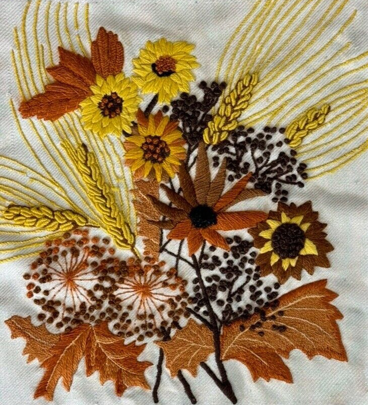 Vtg 1973 Crewel Embroidery Columbia Minerva #7312 Erica Wilson 70s Harvest  Gold