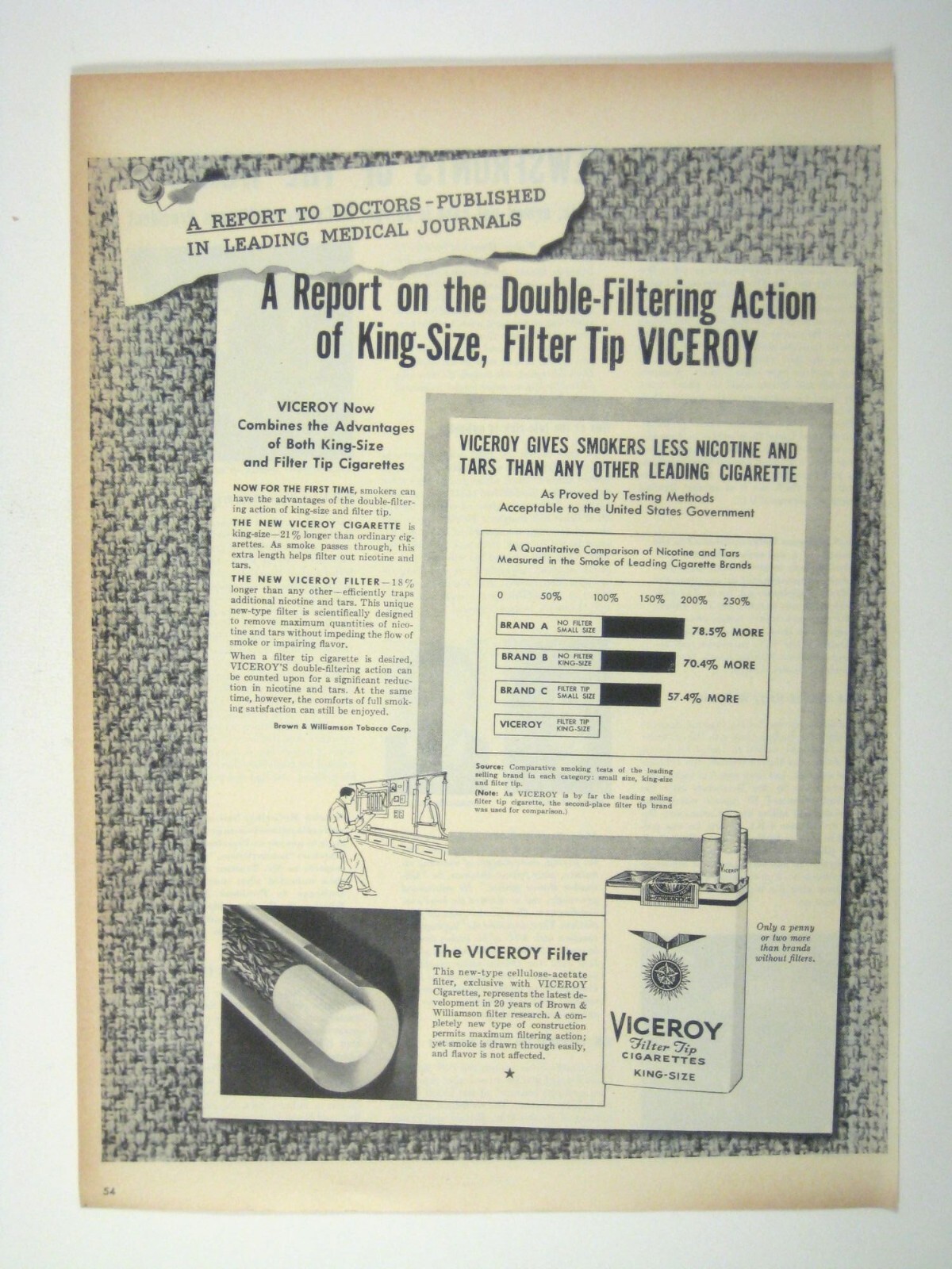 Vintage 1953 Viceroy Cigarettes Advertisement Print Tobacco