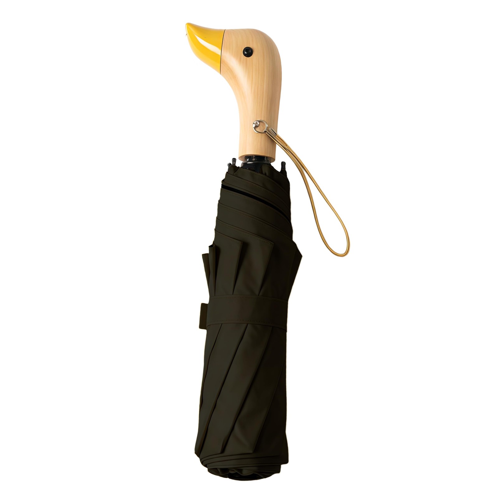Travel Folding Umbrella with Cute Duck wooden Handle,Wide Strap,Rain/Sun,UPF ...