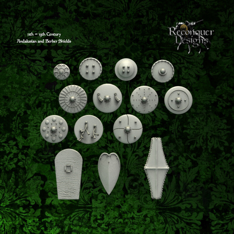 Reconquer Designs Miniature Medieval Muslim Berber Shield Set Bits Crusades 28mm