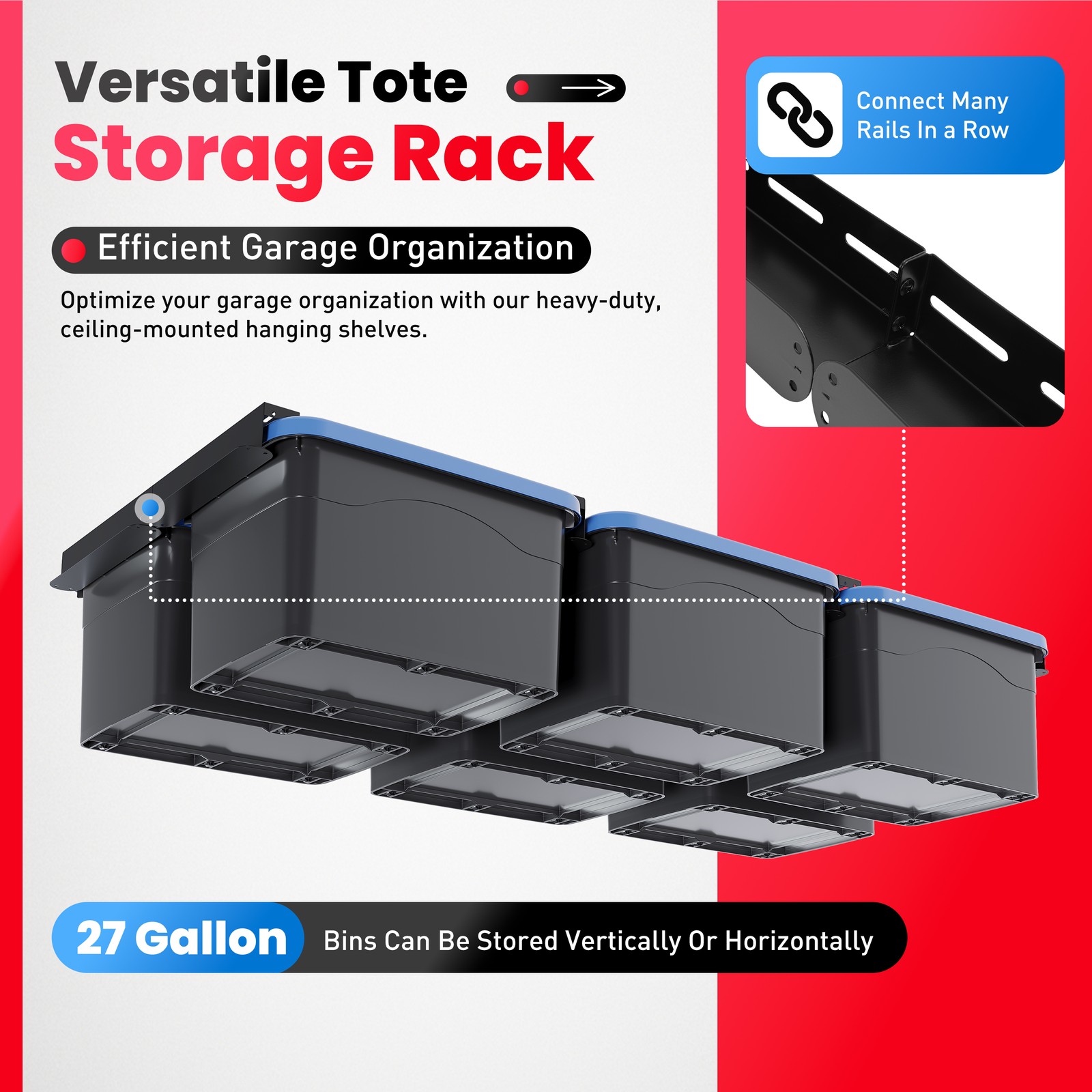 8PK Ceiling Rail Overhead Garage Storage Bin Racks For 6 Bins Shelving System