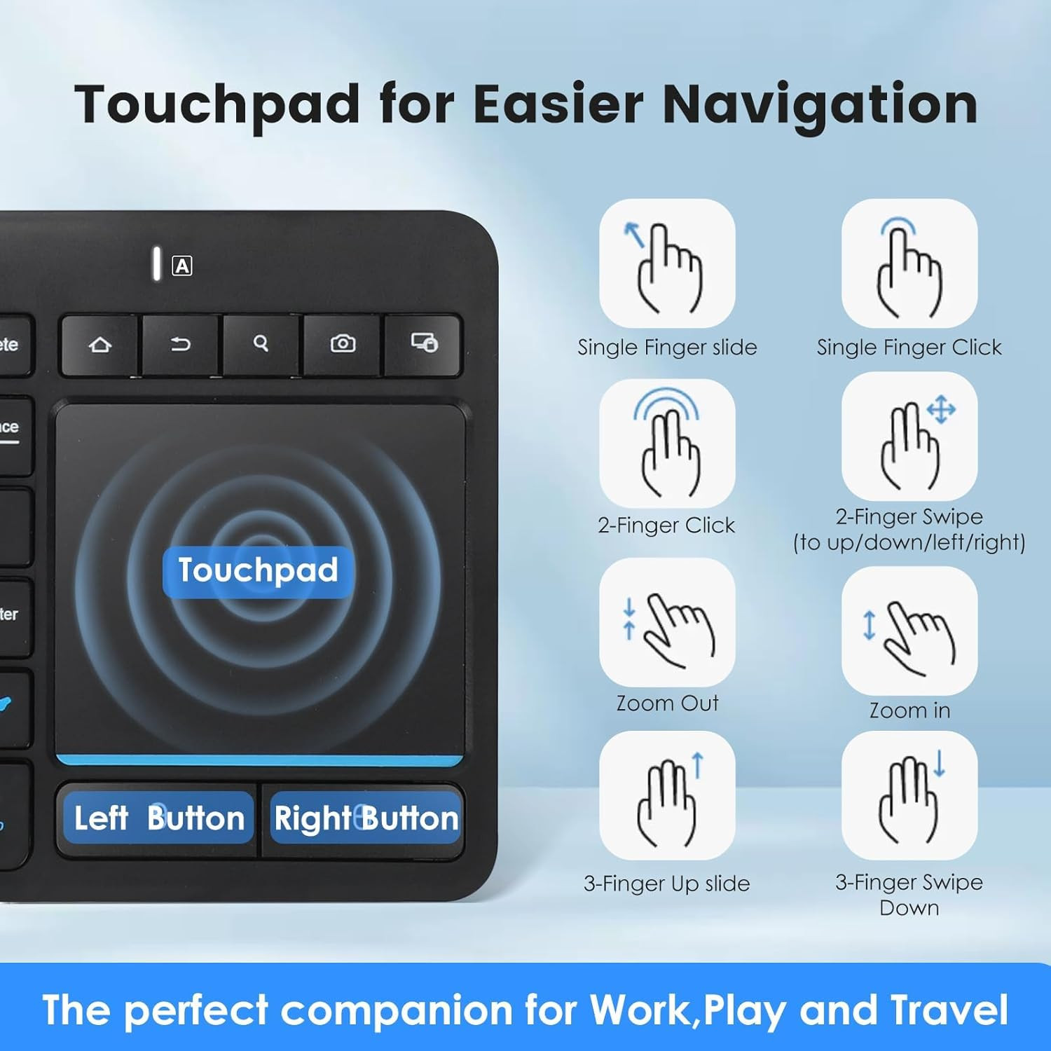 Multi-Device Wireless Bluetooth Keyboard with Touchpad-Wireless Keyboard with Mu
