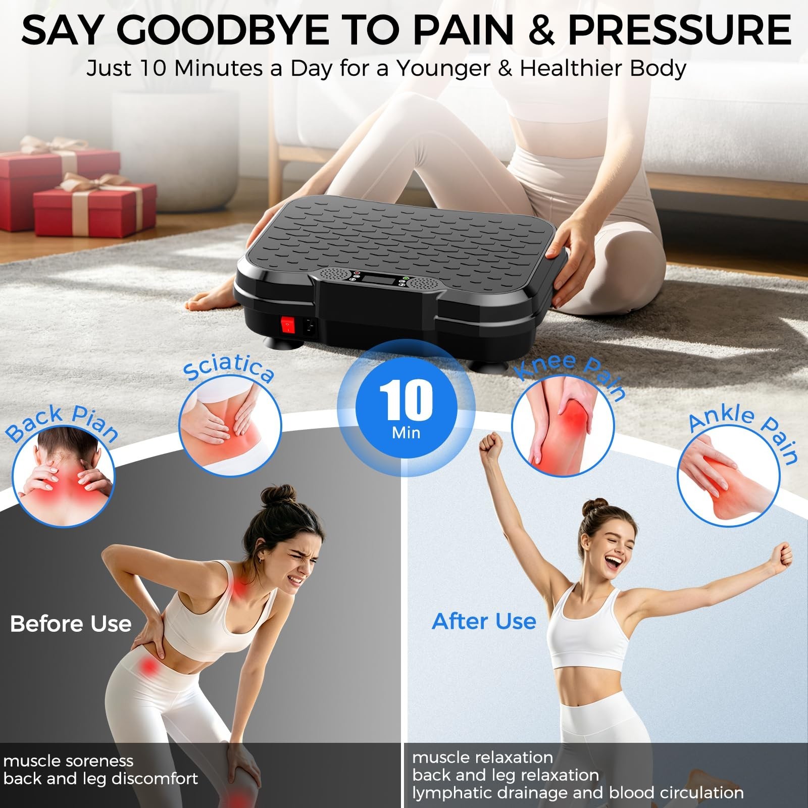 Vibration Plate Exercise Machine, Curved Vibration Plate for Lymphatic Draina...