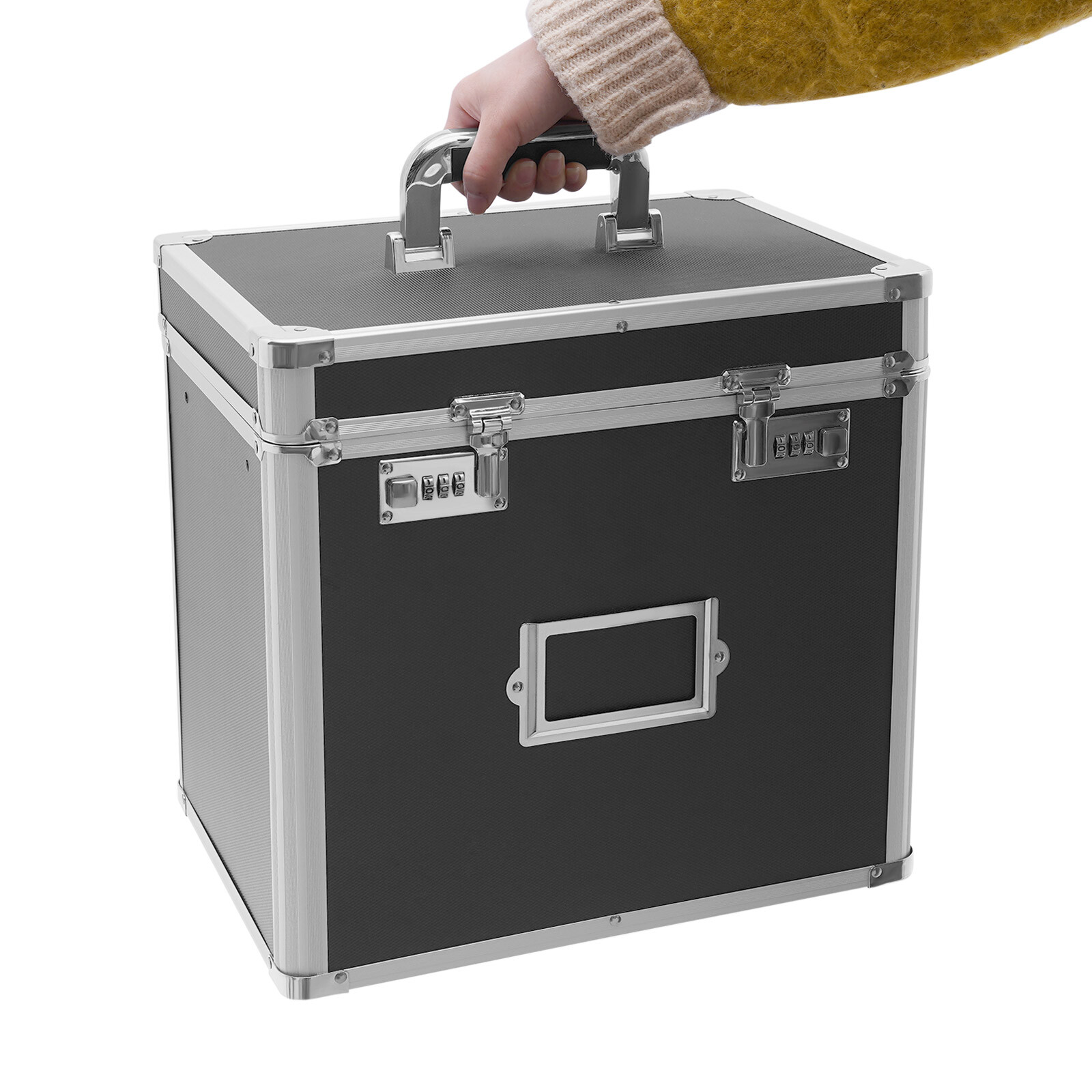 Large, Portable Locking Storage Box for Filing Letters & Documents w/Lock Black