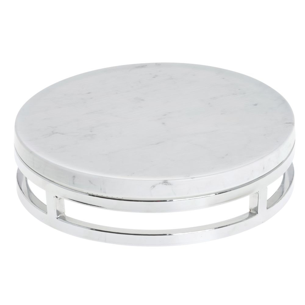 HUBERT Chrome Round Display Riser with Marble Top - 11 1/5"Dia x 3 1/5"H