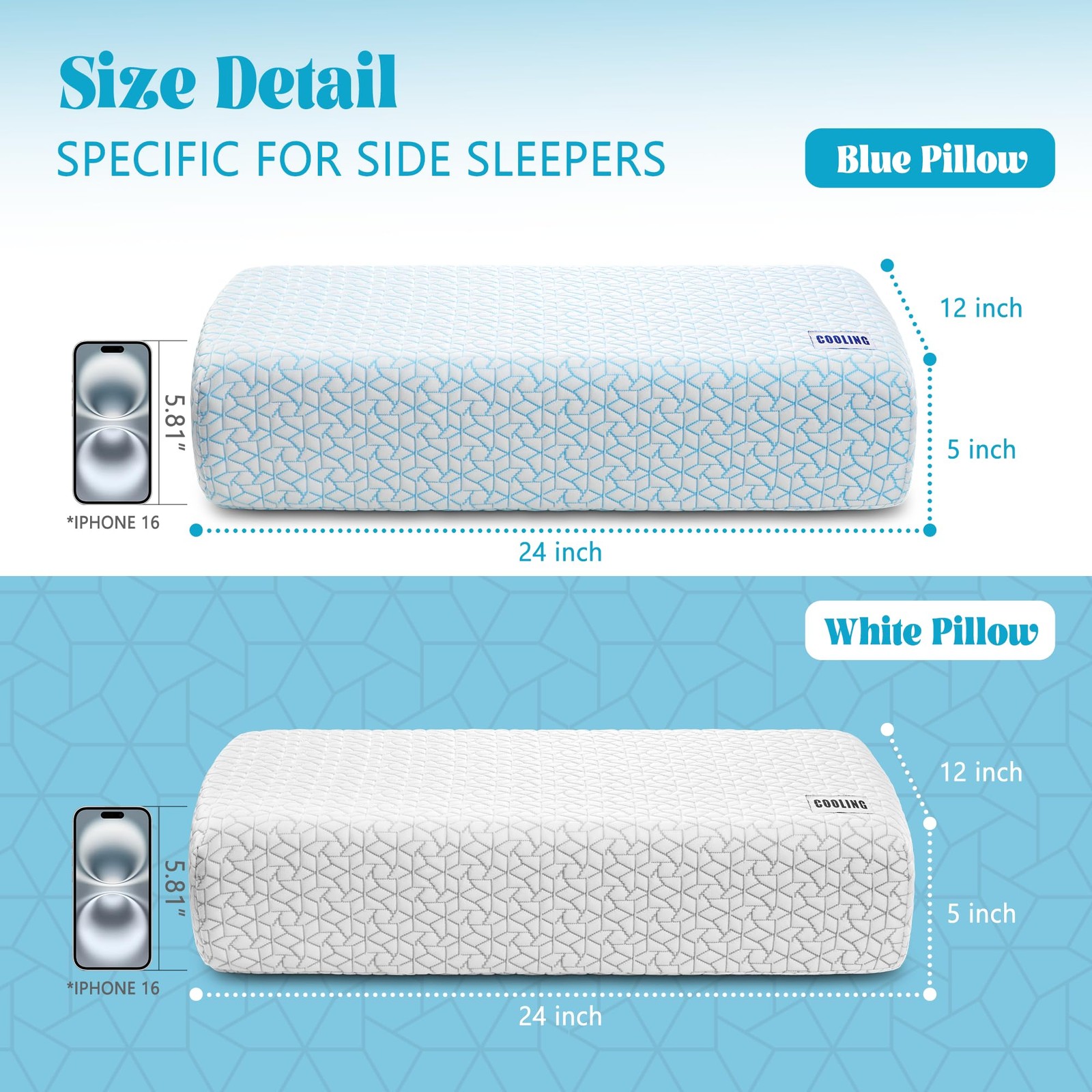 Cooling Cube Pillow for Side Sleepers, 40D High-Density Memory Foam Support H...