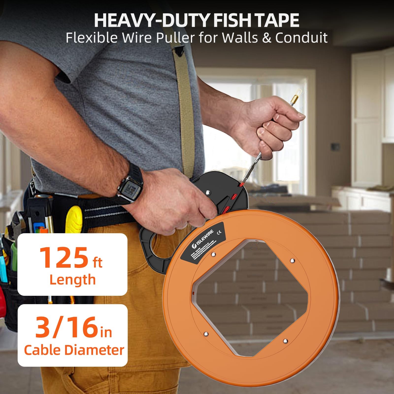 125 ft Fish Tape 3/16 Inch PET Wire Puller NonConductive Cable Tool