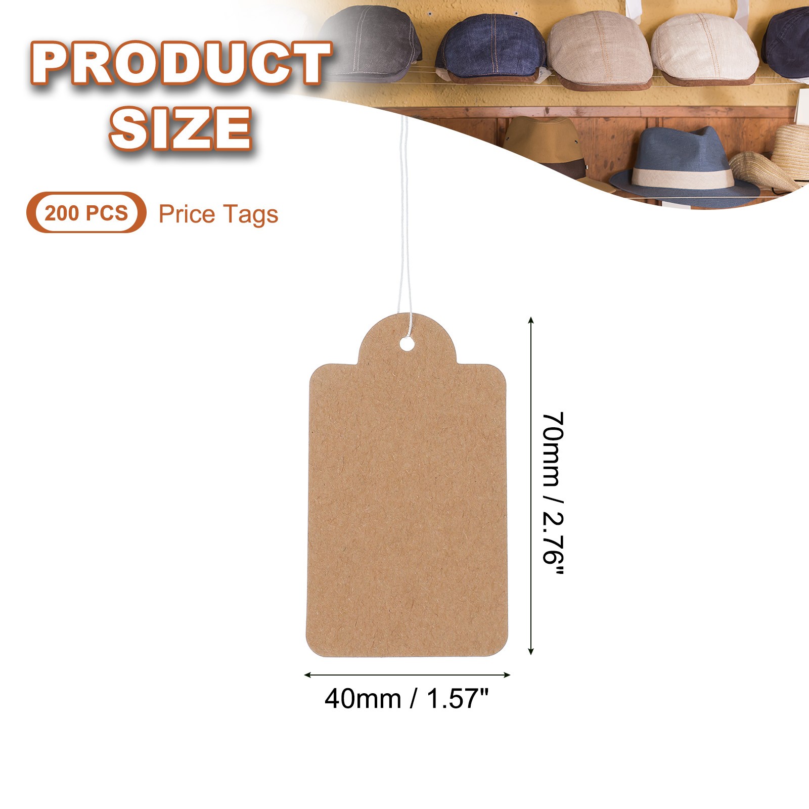 200Pcs 2.76"x1.57" Price Tags Writable Labels Display Label with String Brown