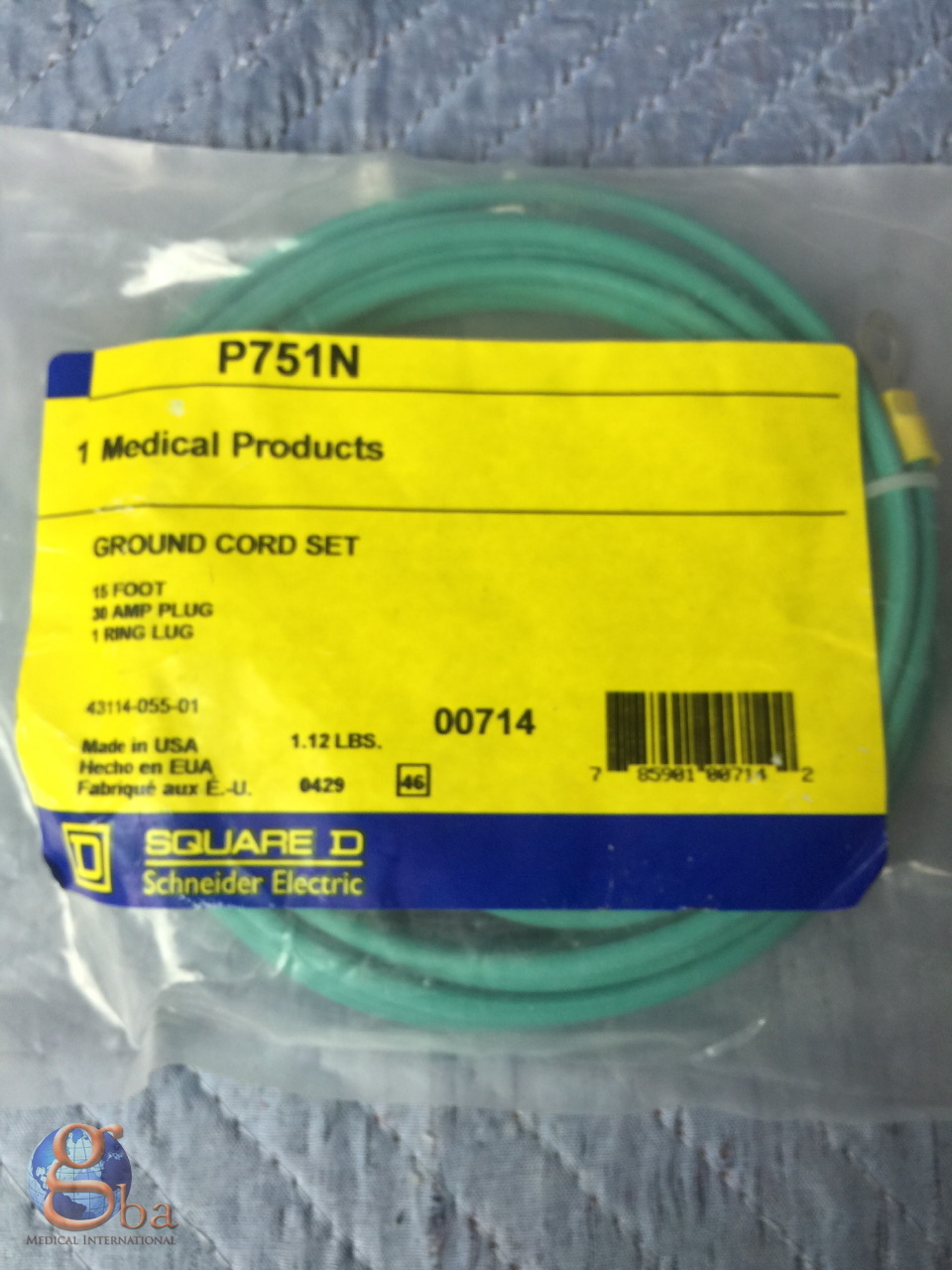 Lot of 3 NEW in Package Medical Ground Cord Set P751N 15' 30 Amp Plug 1 Ring Lug