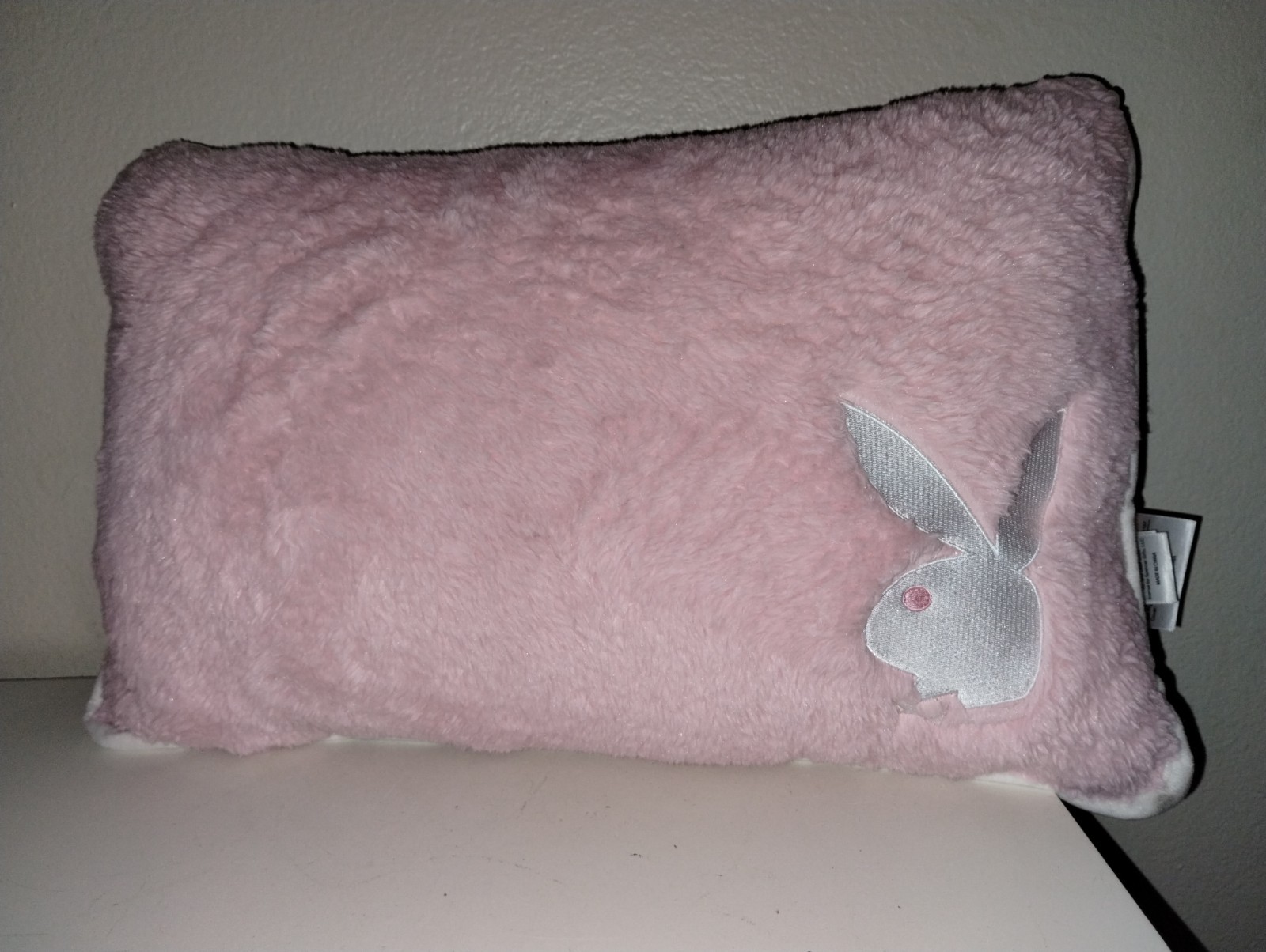 Playboy Pillow / Double Sided / Pink/White Bunnies / Plush /Fur/ Soft / 20x14x5