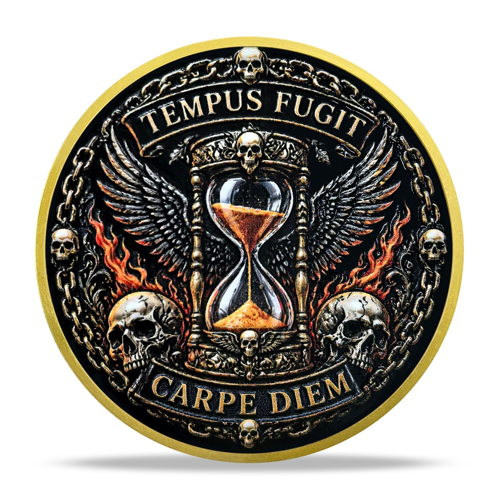 Tempus Fugit Memento Mori Coin Skull Raven Challenge Coin Stoic Reminder Token