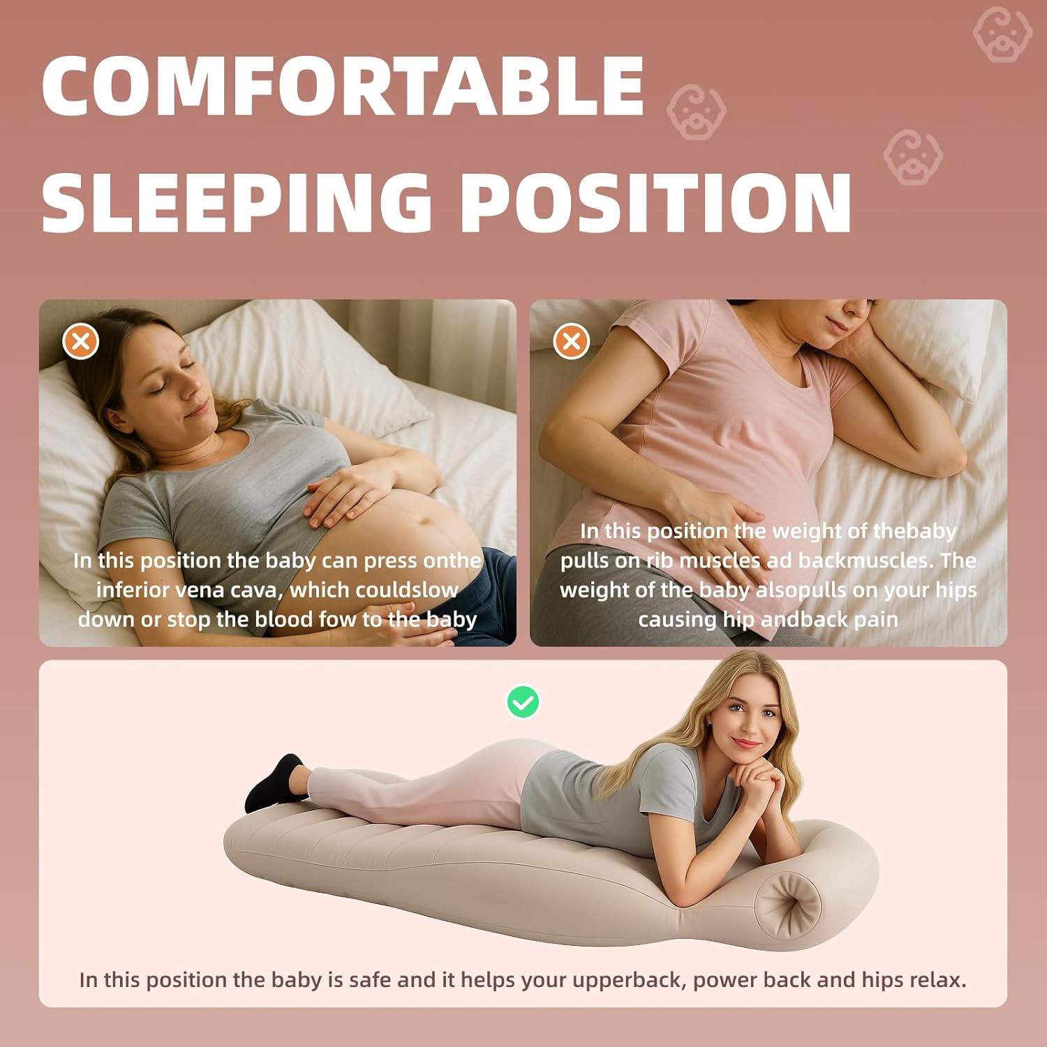 Inflatable Maternity Mattress Sleeping Pillow Lying Facedown Pad for Pregnancy