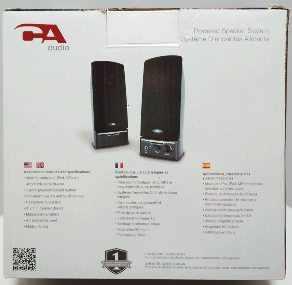 Cyber Acoustics CA-2014 Powered Desktop Speaker System Laptop PC 2.0 Used