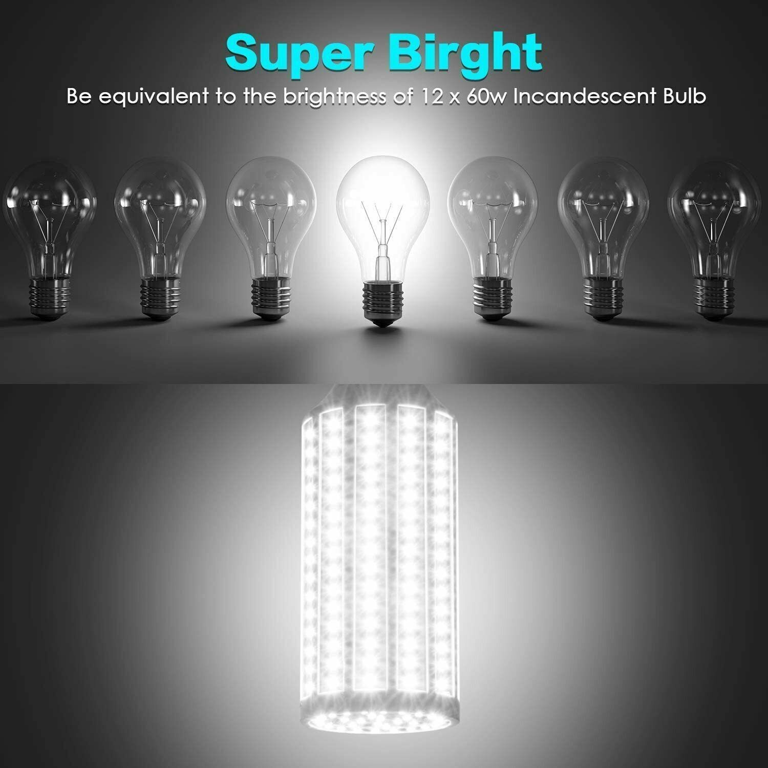 Huge Super Bright 300W Eq. LED Bulb 168-Chip Corn Light E26 E27 5000lm 50W White