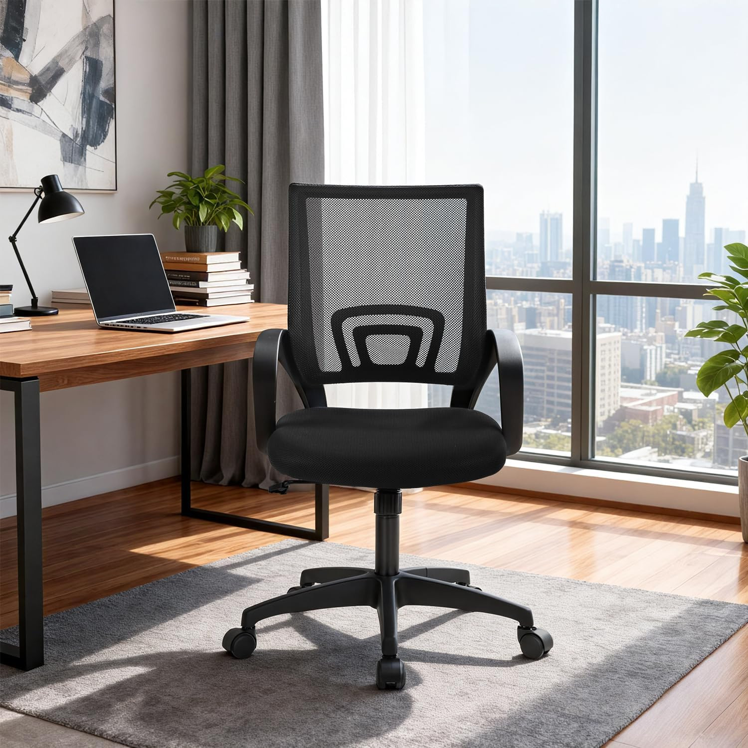 Mid-Back Ergonomic Mesh Office Chair Adjustable Lumbar Support Swivel Desk