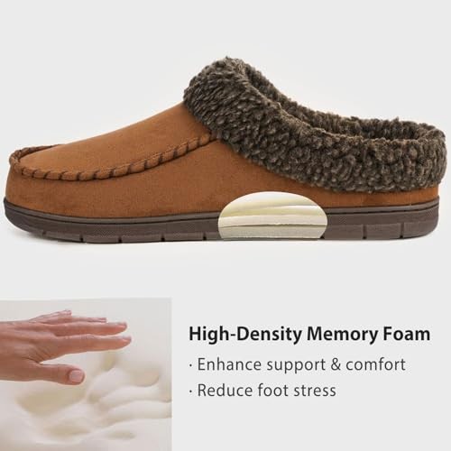 Men's Warm Fuzzy Moccasin Clog Slipper, Slip on Winter Comfy 9-10 Camel