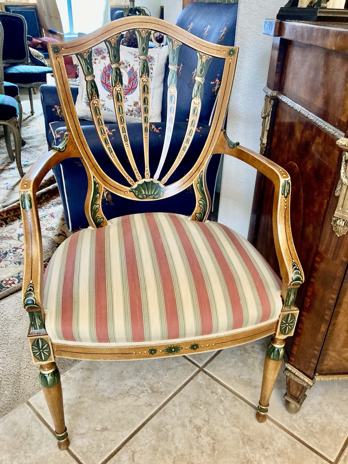SET 7 Hepplewhite Polychrome Painted Dining Chairs