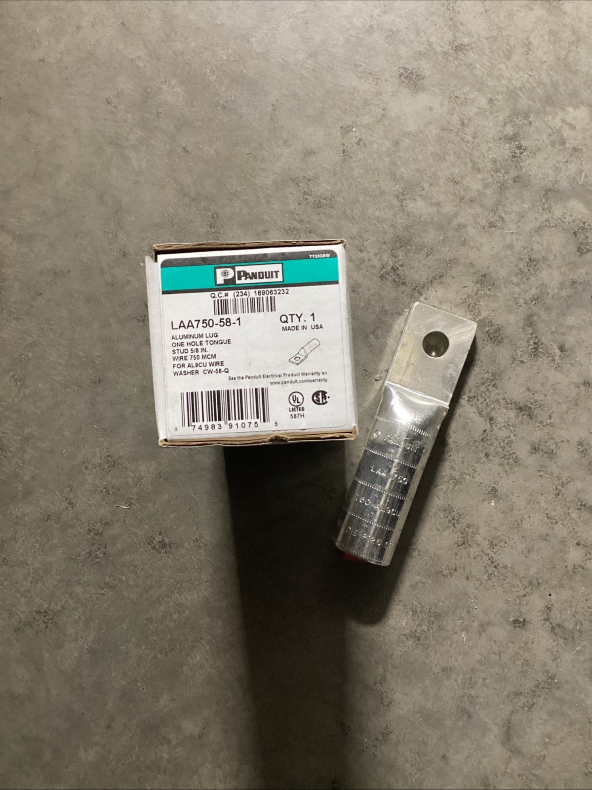 Panduit LAA750-58-1 Aluminum Lug QTY 1 one Hole Tongue