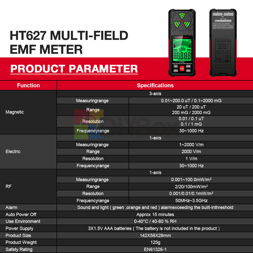 HABOTEST Radiation Detector EMF Meter HT627 Digital Electromagnetic Frequency