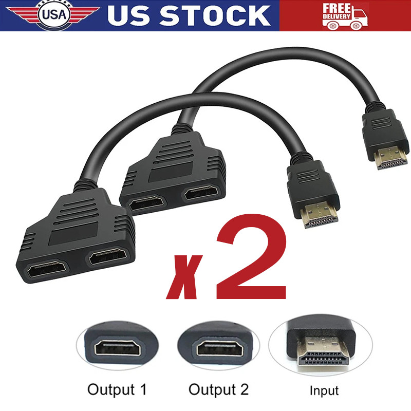 2PCS 4K HDMI Cable Splitter Adapter 2.0 Converter 1 In 2 Out 1 Male to 2 Female