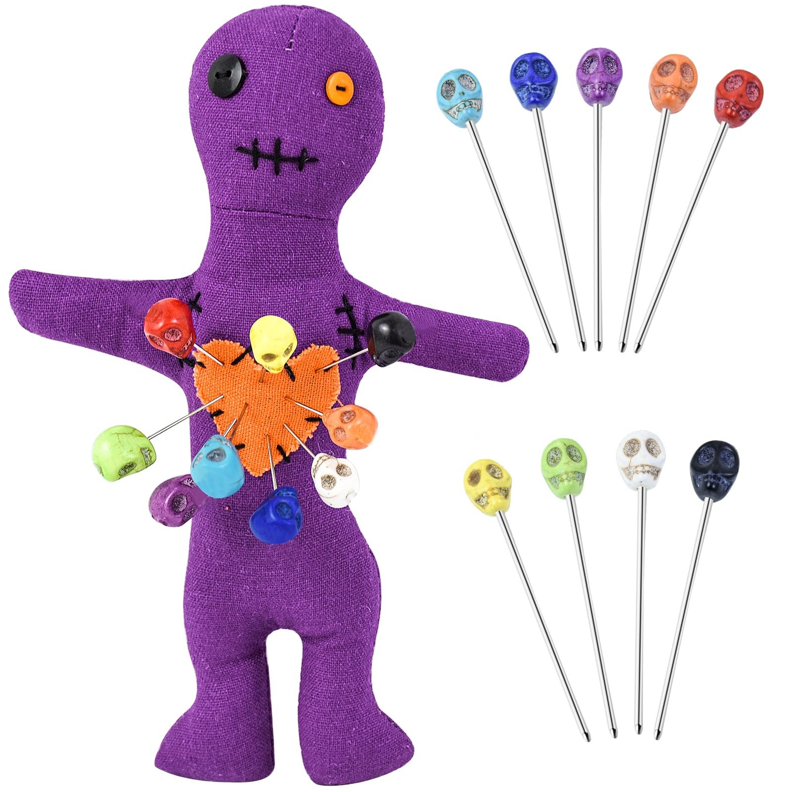 Waybas 10Pcs Voodoo Doll Kit, Real Dolls with 9 Skull Small, Purple