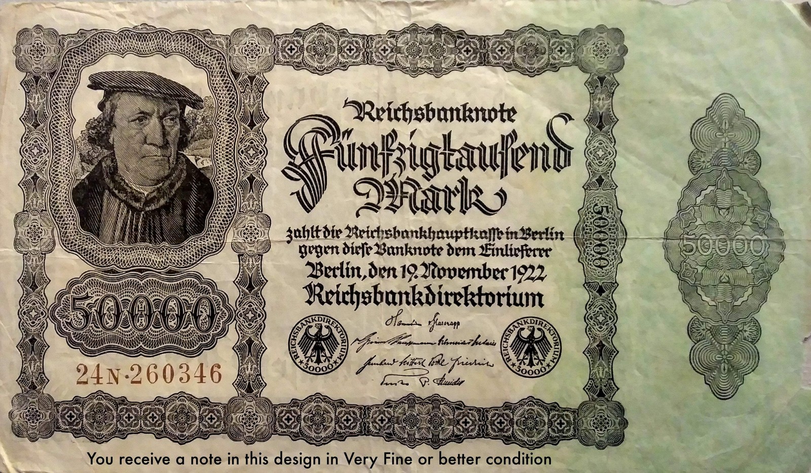 Germany P-79 50000 Marks 1922 VF (Very Fine)—Hyperinflation—Reichsbank