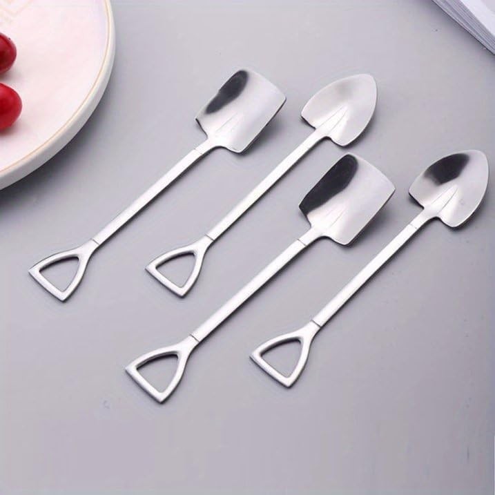 10 PCS 4.8 Inch Silver Superior Dessert Spoon Set Shovel Stainless Steel Home