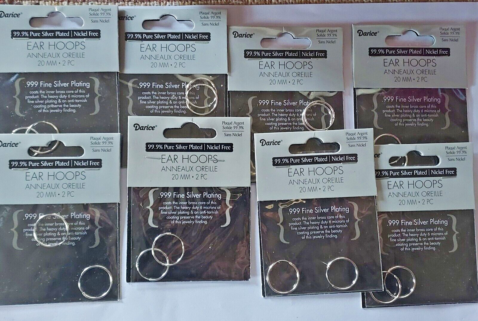 Ear Hoops 99.9% Pure Silver Plated 8 packages (2 per package) Anti-tarnish