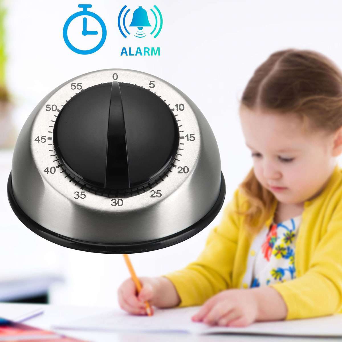 Mechanical Kitchen Timer 60min Countdown Cooking Wind Up Visual Alarm Reminder