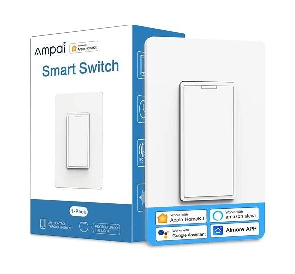 Ampai Smart Light Switch - Single Pole, Neutral Wire Required - 2.4Ghz Wi-Fi
