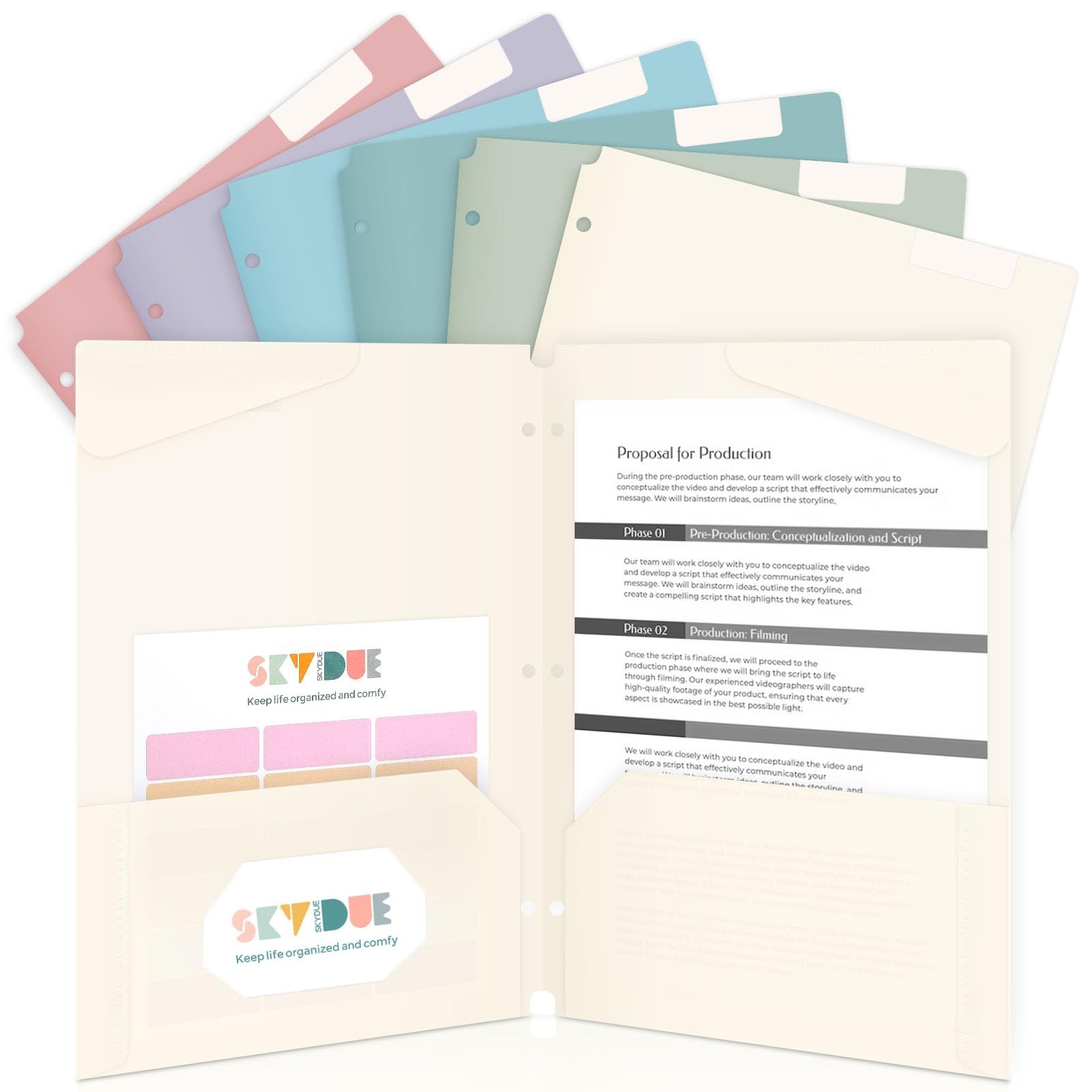 SKYDUE 6 Pack Folders Boho Pastels