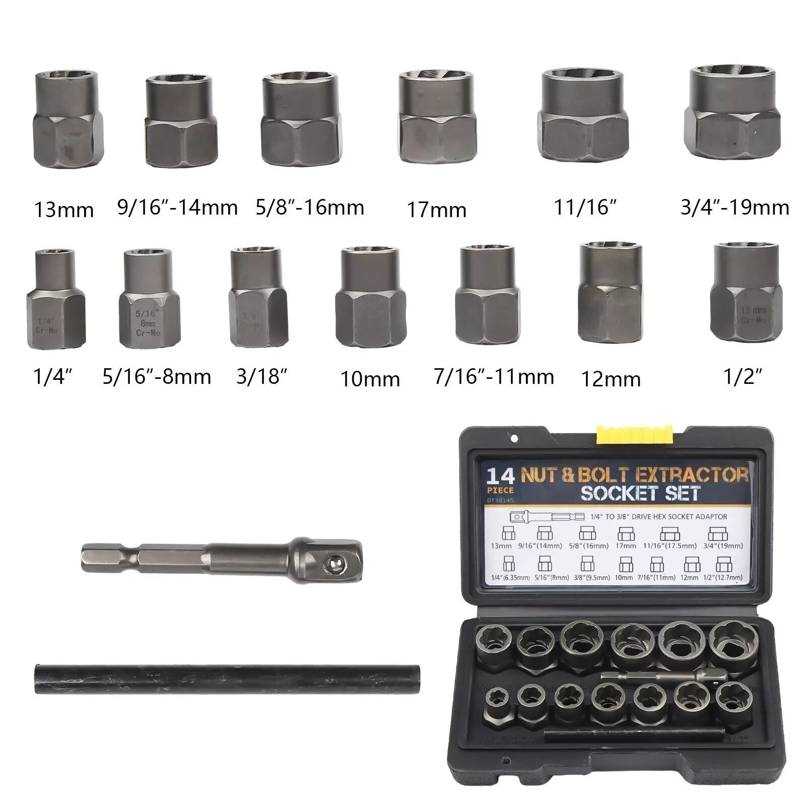 15Pcs Nut & Bolt Extractor Kit, of Bolt Removal Tool Set, Extractor Socket Tool