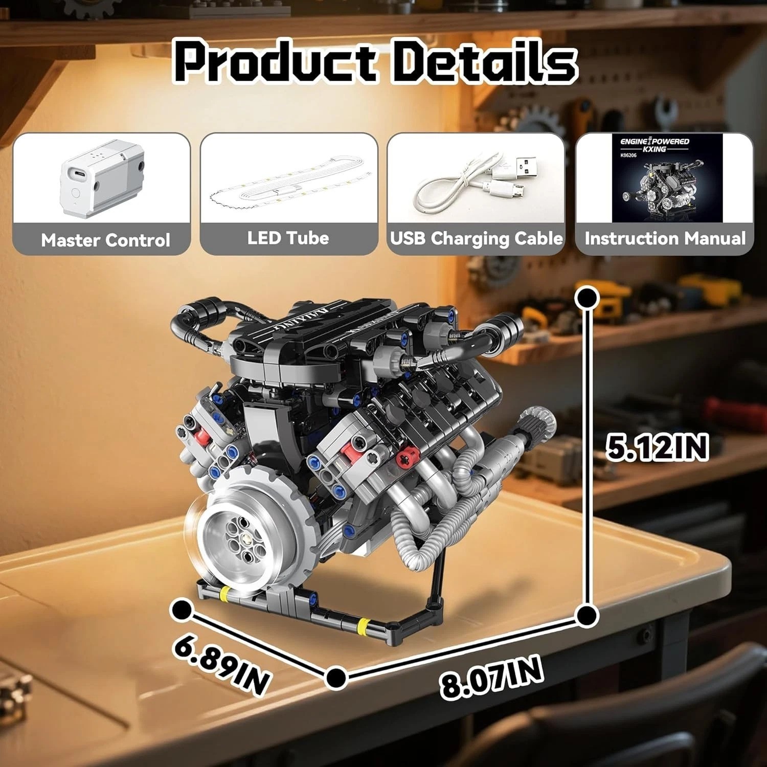 Collectible V8 Mini Engine Model Kit for Adults - Interactive STEM Building Set