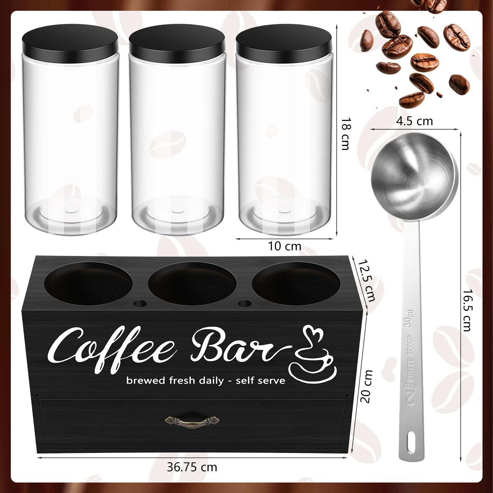 Keep Your Coffee Fresh and Organized - 3 Pc Canister Set with Spoon