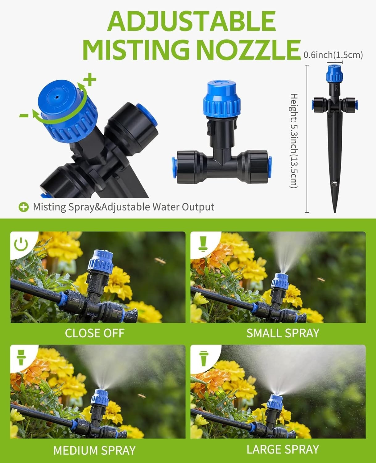 59FT Drip Irrigation Kit, Quick-Connect Garden Watering System with 15 Adjust...