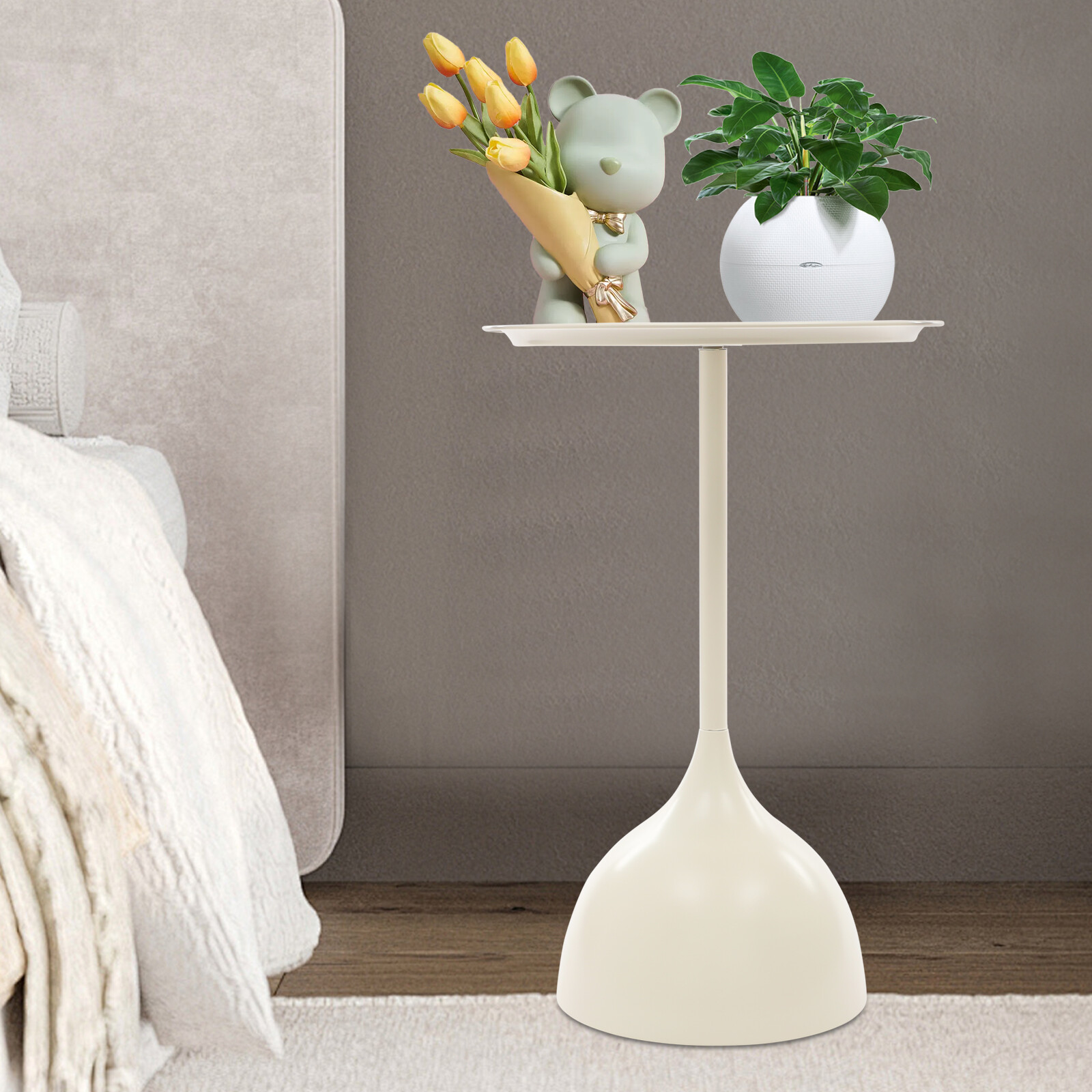 Modern Round Side Table in Cream White – Stylish & Durable Design