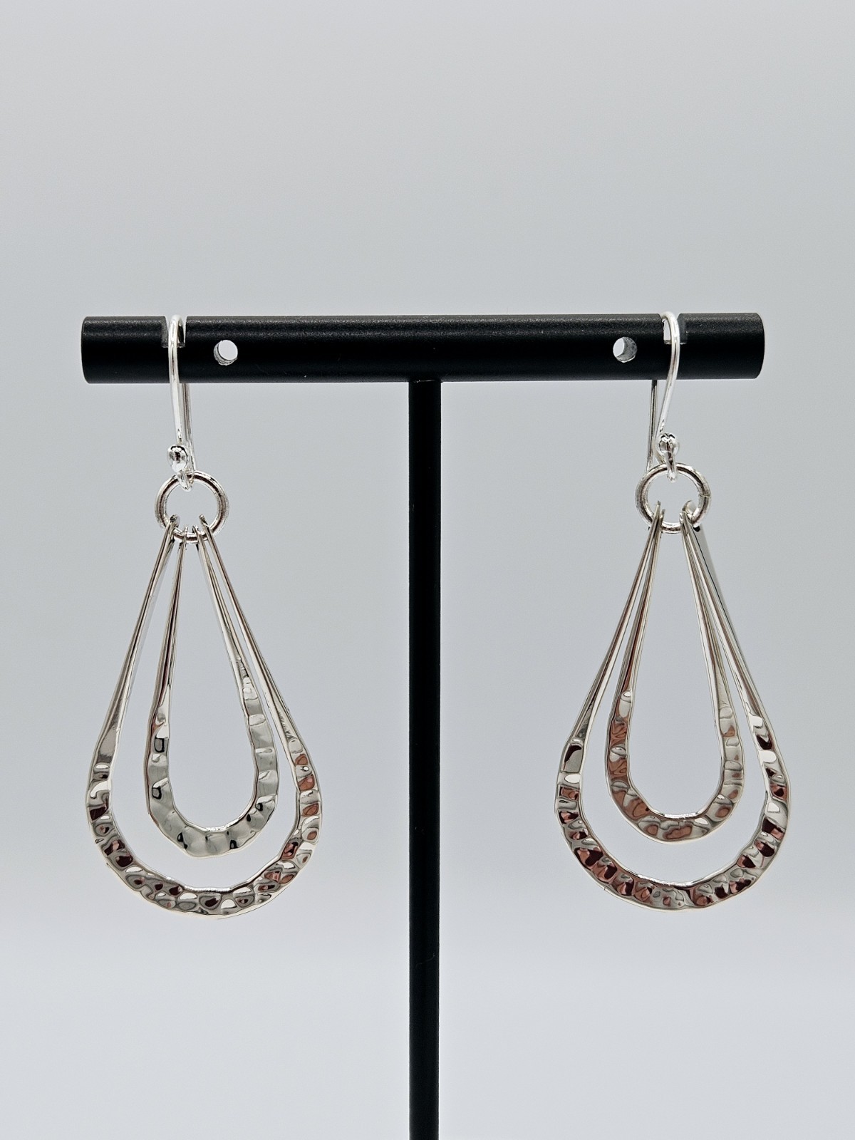925 Sterling Silver Hammered Teardrop Dangle Earrings Statement 7.2g