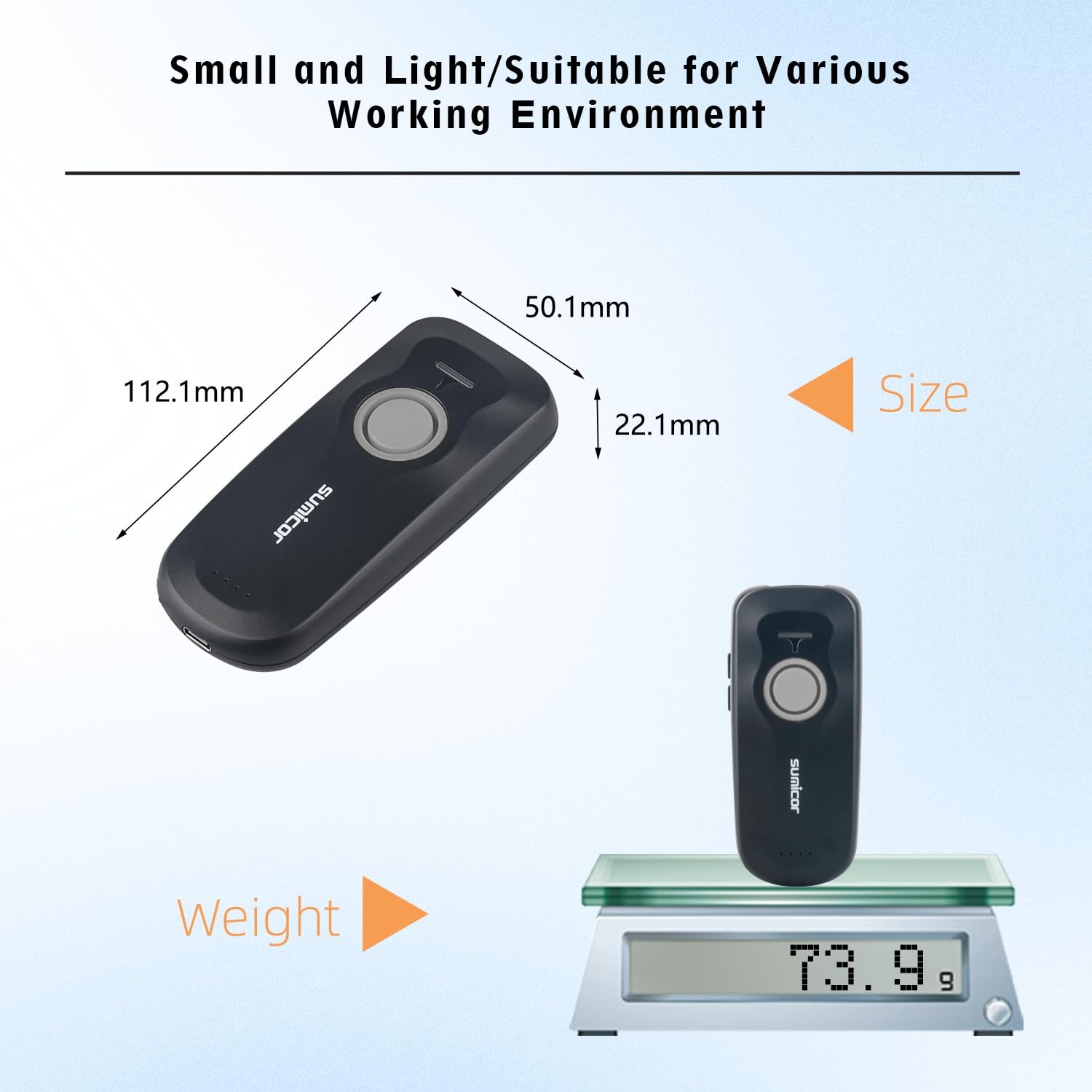 Portable 2D Bluetooth Barcode Scanner, 1500mAh Rechargeable Battery with Leve...
